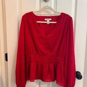 White House Black Market Red Textured Blouse